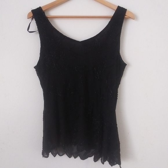 Vintage JKARA New York Beaded Asymmetrical Tank, Black - Picture 13 of 14